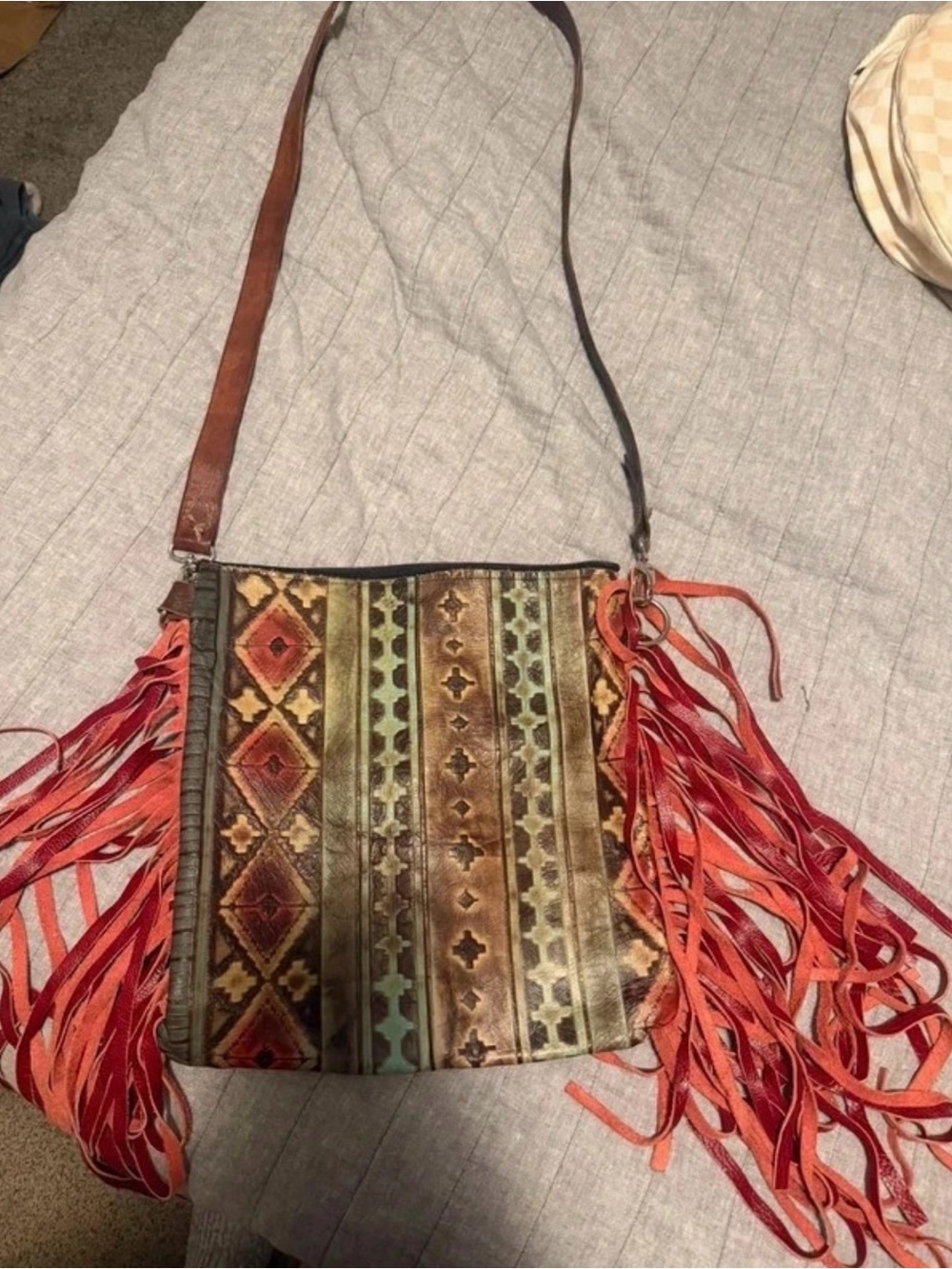 Southwestern Fringe Crossbody Bag in Red and Brown